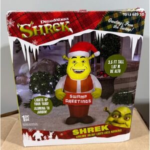 Shrek Christmas Inflatable 3.5ft Airblown Holiday Lights Gemmy Swamp Greetings